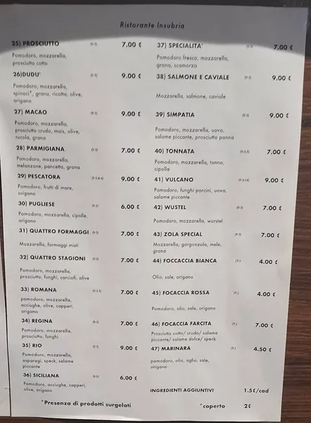 menu 0 of Pizzeria Insubria