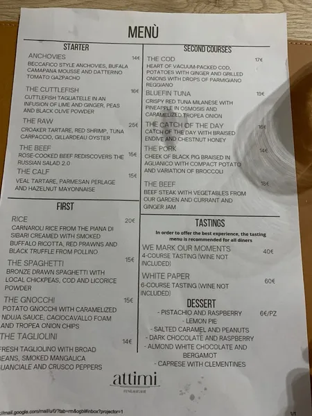 menu 0 of Attimi Restaurant