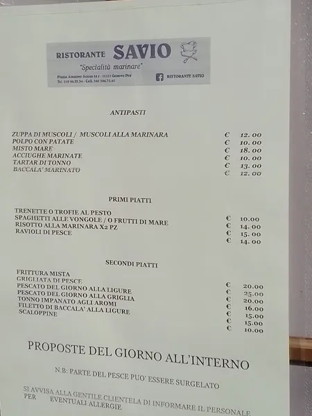 menu 0 of Ristorante Savio