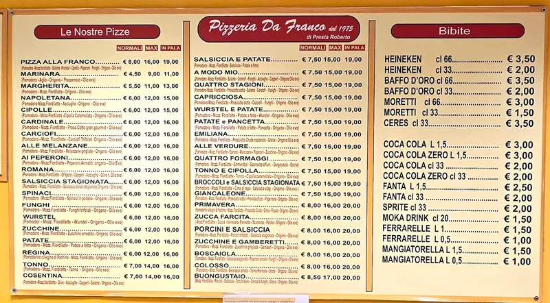 menu 0 of Pizzeria da Franco dal 1975