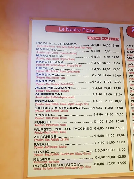 menu 2 of Pizzeria da Franco dal 1975