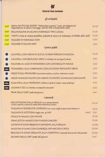 menu 0 of L’Osteria San Lorenzo