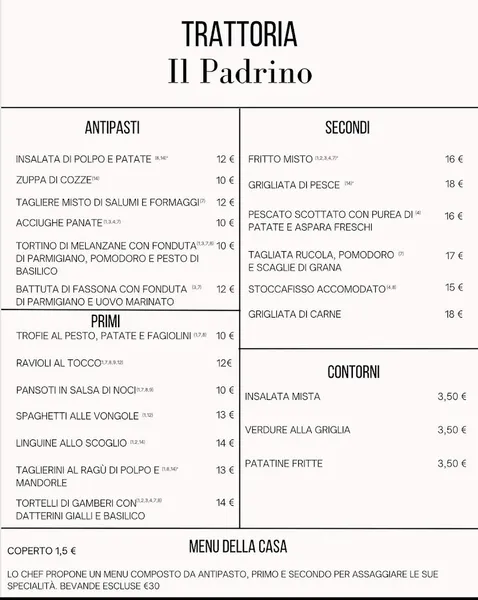 menu 0 of Trattoria il Padrino