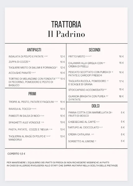 menu 1 of Trattoria il Padrino