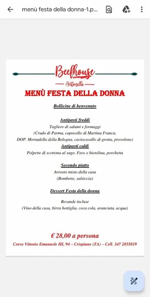 menu 2 of Beefhouse antonello