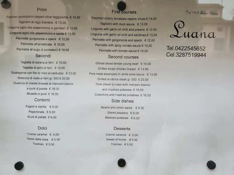 menu 1 of Osteria Luana