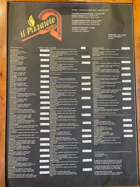 menu 1 of Il Pizzaiolo