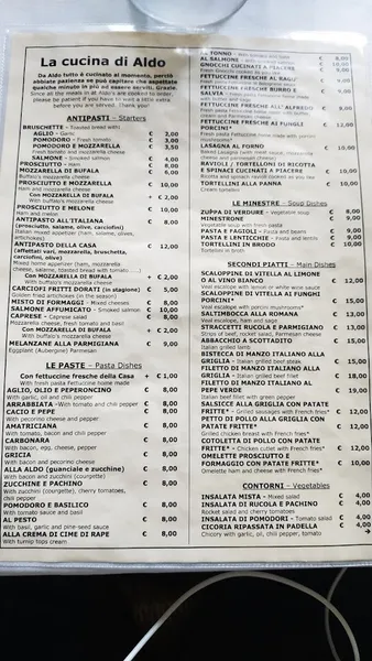 menu 2 of Trattoria da Aldo