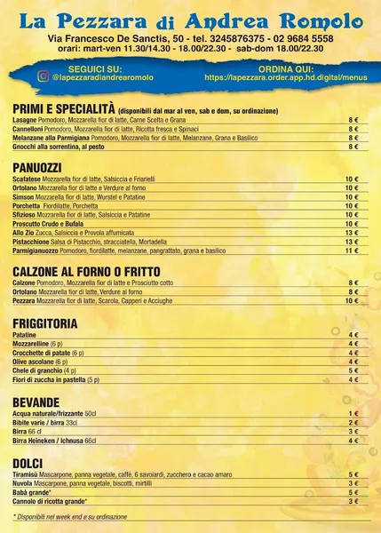 menu 1 of La Pezzara di Andrea Romolo dal 1994