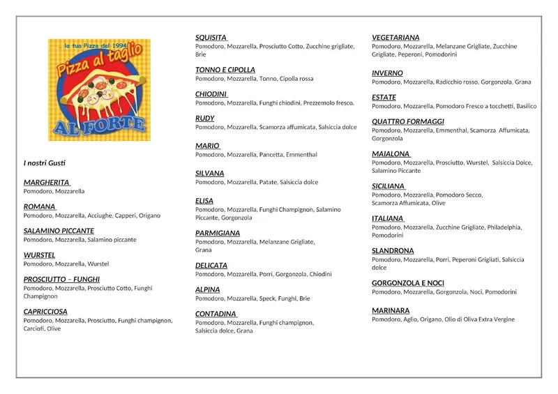 menu 0 of Pizzeria al Taglio Al Forte