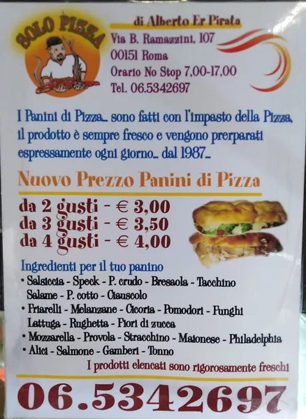 menu 2 of SOLO PIZZA - Roma Ramazzini