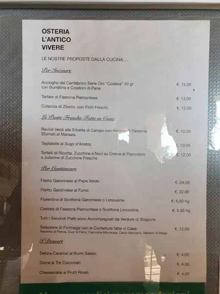 menu 0 of Osteria L’Antico Vivere