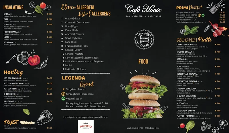 menu 0 of Cafe' House