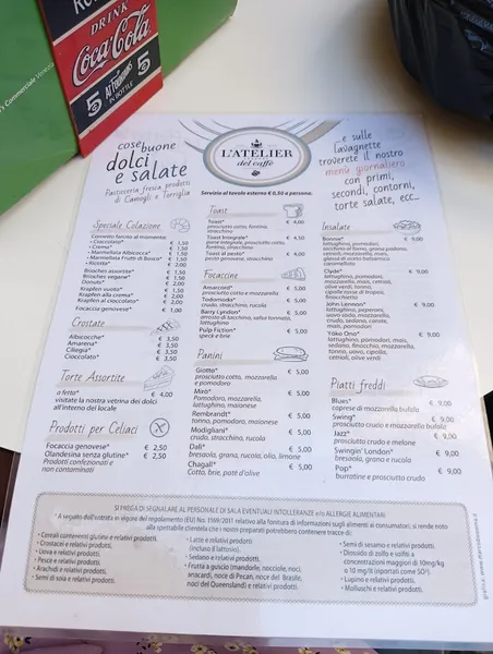 menu 2 of L'atelier del Caffè