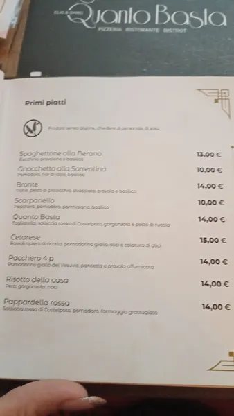 menu 1 of Ristorante Pizzeria Quanto Basta