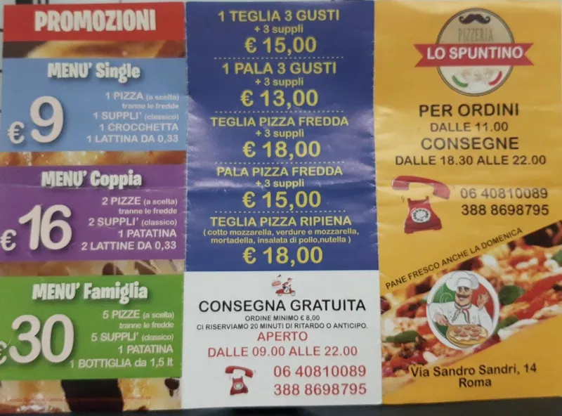 menu 1 of Pizzeria "Lo Spuntino" Roma