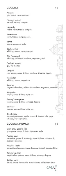 menu 2 of Caveau 38