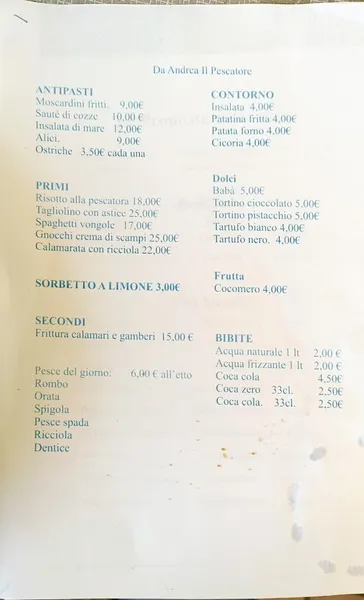 menu 1 of Da Andrea Il Pescatore