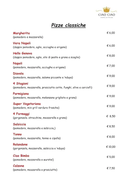 menu 0 of Bar Pizzeria Braceria Trattoria Ciao Ciao di Adriana HILA