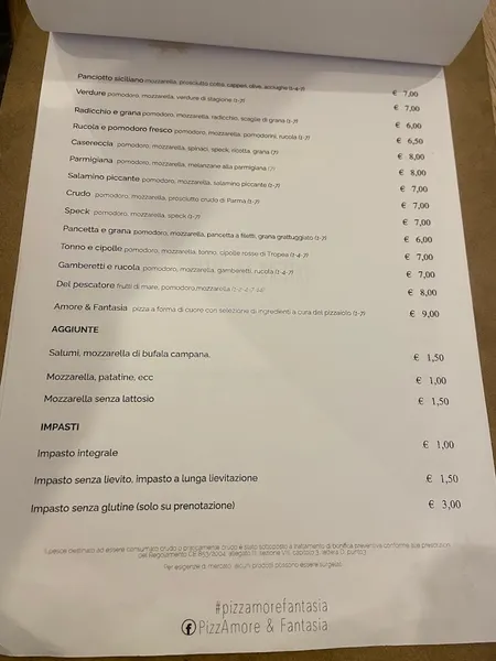 menu 1 of PizzAmoreFantasia