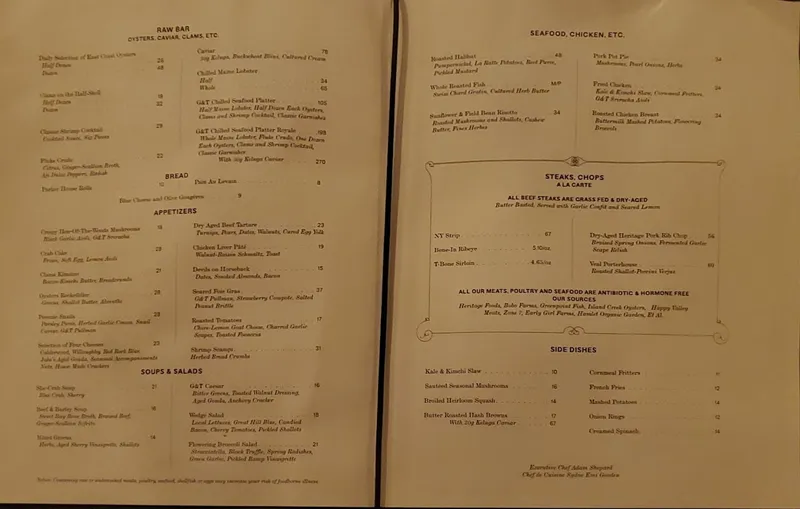 menu 2 of Gage & Tollner