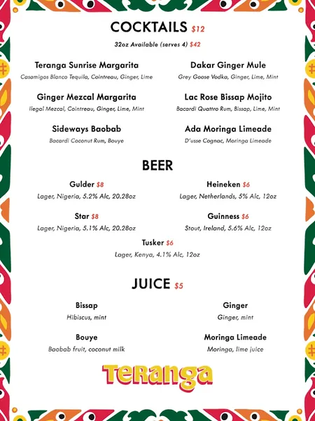 menu 0 of Teranga