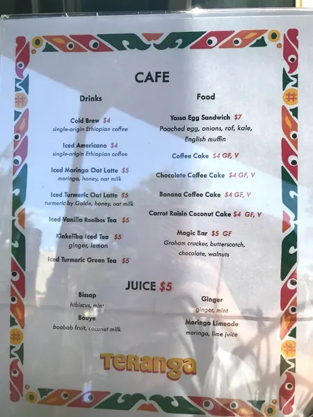 menu 2 of Teranga