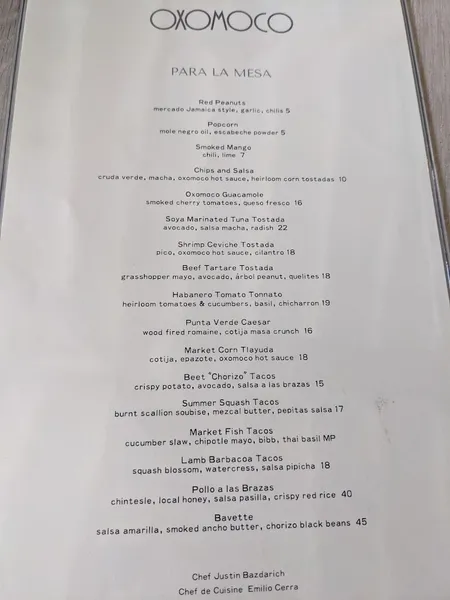 menu 1 of Oxomoco