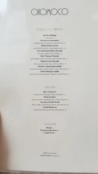 menu 2 of Oxomoco