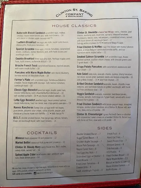 menu 1 of Clinton St. Baking Company