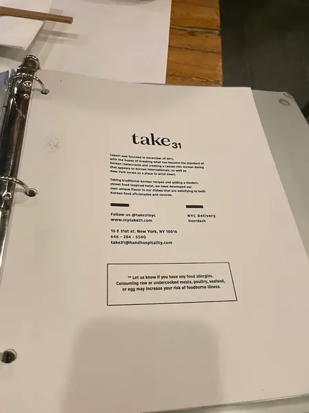 menu 1 of Take 31