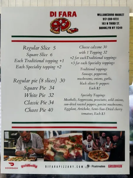 menu 0 of Di Fara Pizza