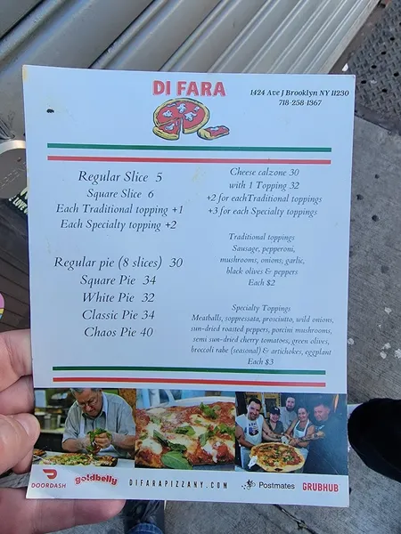 menu 2 of Di Fara Pizza