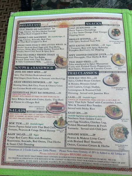 menu 1 of Thai Diner