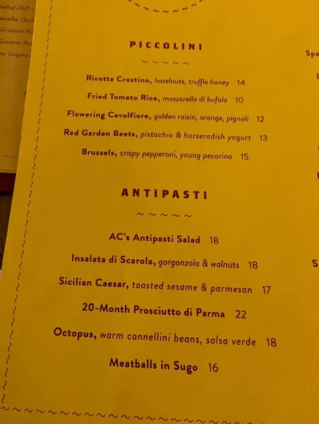 menu 1 of Bar Primi