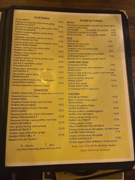 menu 2 of Dhaba