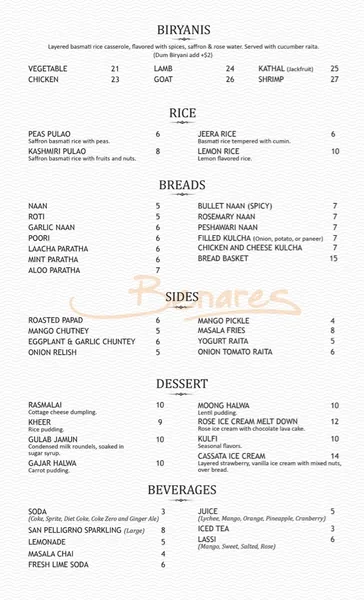 menu 0 of Benares