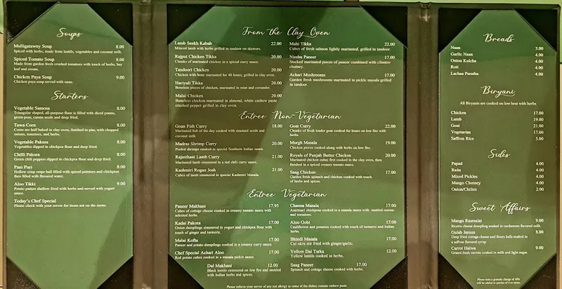 menu 0 of India At Times Square