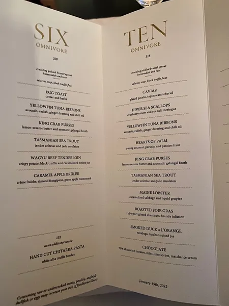 menu 2 of Jean-Georges