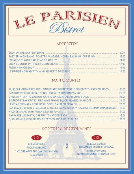 menu 0 of Le Parisien Bistrot