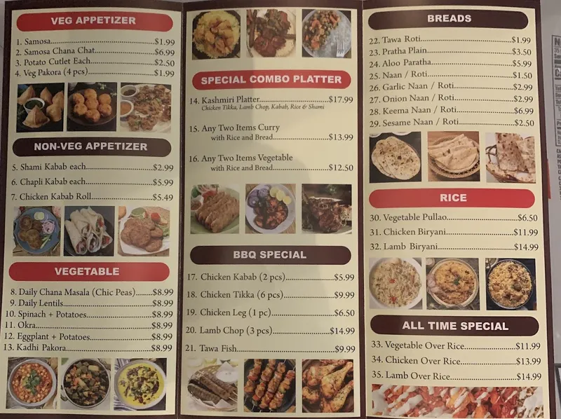 menu 1 of Kashmir9 of Pakistan & India BangladeshHalal cuisine