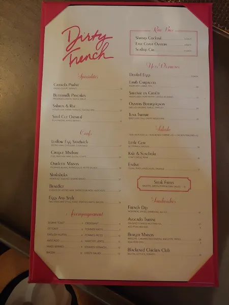 menu 2 of Dirty French