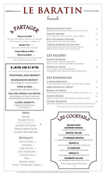 menu 0 of Le Baratin