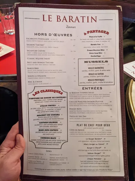 menu 2 of Le Baratin