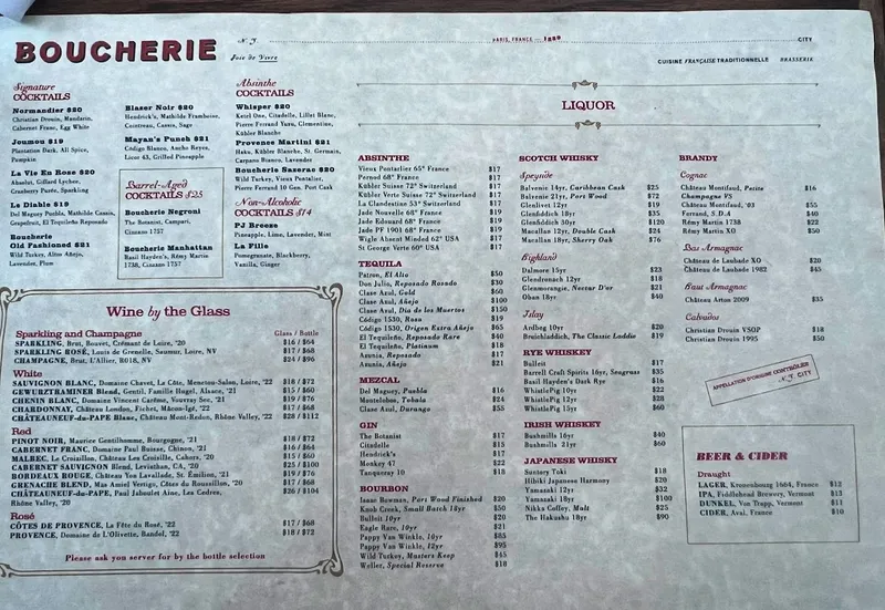 menu 0 of Boucherie Union Square