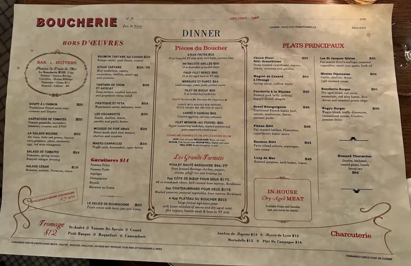 menu 1 of Boucherie Union Square