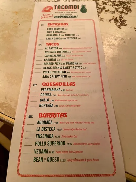 menu 1 of Tacombi