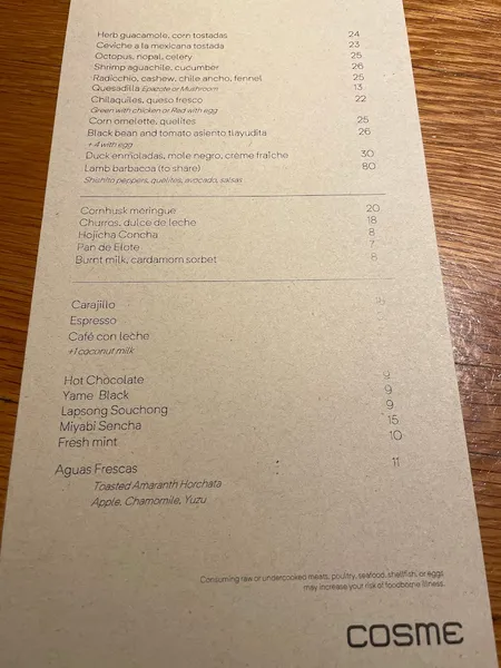 menu 2 of Cosme