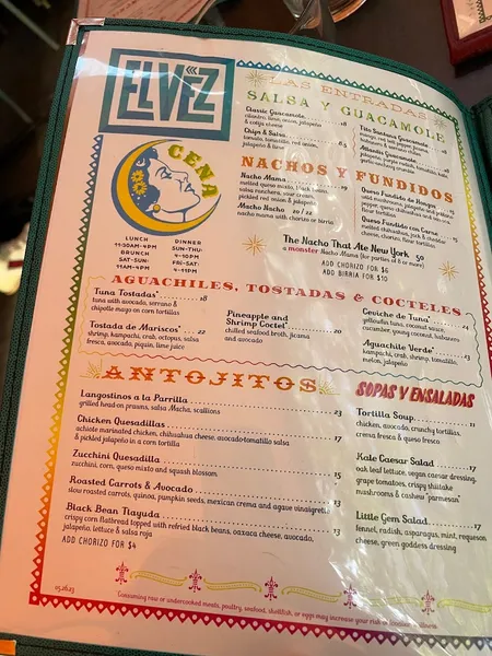 menu 1 of El Vez and Burrito Bar