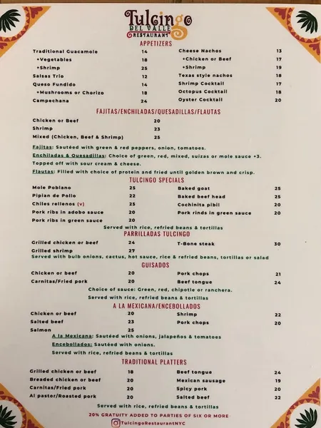 menu 0 of Tulcingo Del Valle